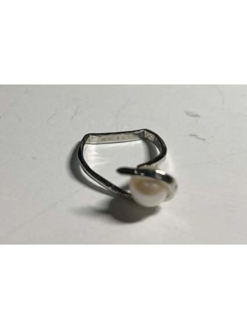 Akimio Platinum Over Sterling Silver Diamonds and Pearl Ring